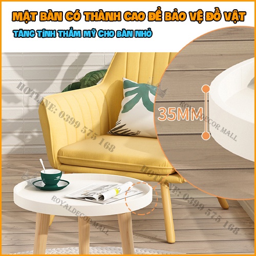Bàn trà sofa tròn nhỏ decor ROYALDECORHN chân gỗ sồi tự nhiên, mặt bàn nhựa - Nội Thất Đẹp