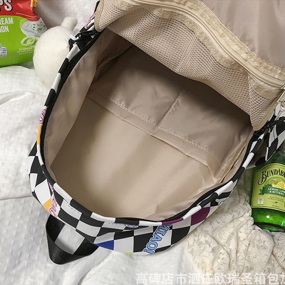 Ba Lô Đi Học Họa Tiết Ca Rô Hình Thỏ Dễ Thương Dành Cho Nữ