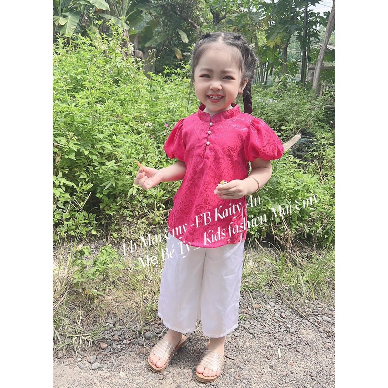 Set Áo Bà Ba Quần Lụa Ống Rộng Cho Bé Gái BaBoo Kids