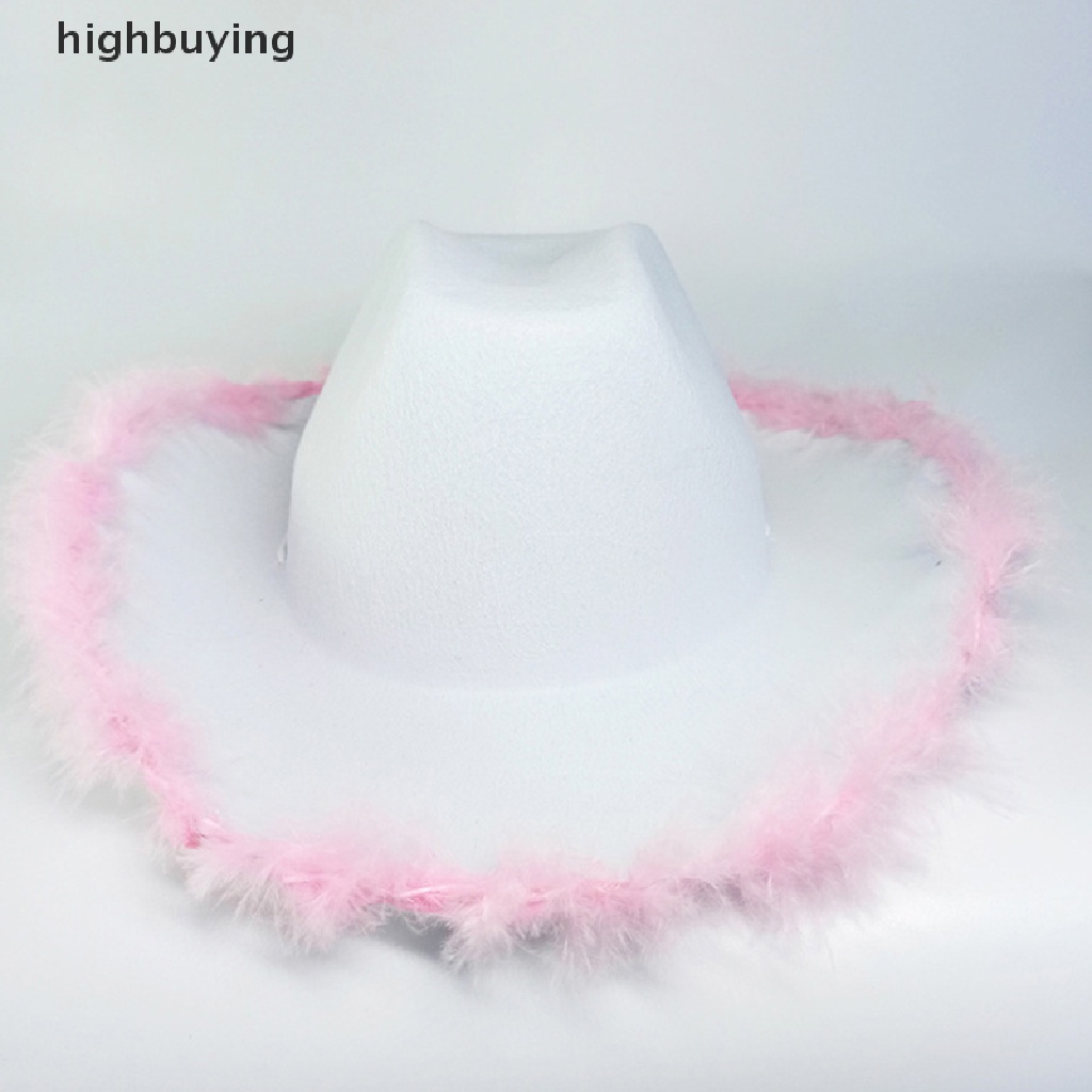 1 Mũ Cao Bồi Vành Rộng Đính Lông Vũ Trang Trí