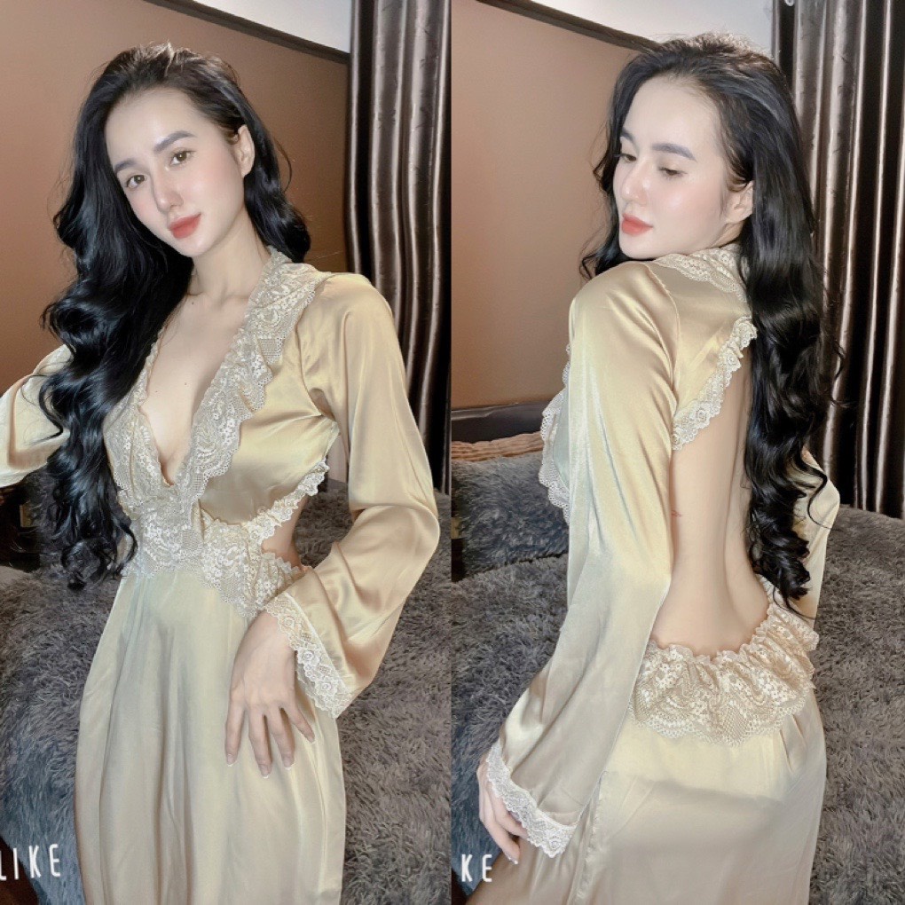 Đầm ngủ sexy dáng dài khoe lưng trần siêu sinh, hàng thiết kế