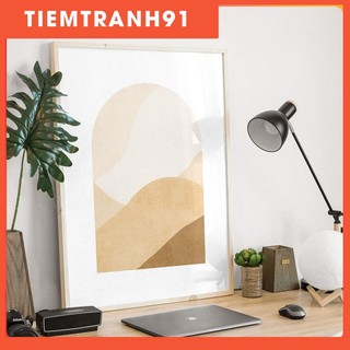 Tranh Canvas Cao Cấp  Tranh phong cảnh núi trừu tượng màu vàng & nâu, phong cảnh boho, trang trí tường minh họa sa mạc
