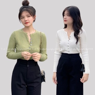 Áo len tay dài cài cúc giữa , áo dài tay ôm dáng chất len dày dặn PLA118(HÌNH THẬT CHÍNH CHỦ)
