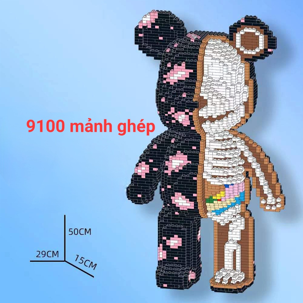 Đồ chơi lắp ráp mô hình nanoblock Gấu Bearbrick cỡ lớn 50cm đen nữa xương cốt có ngăn kéo siêu hot