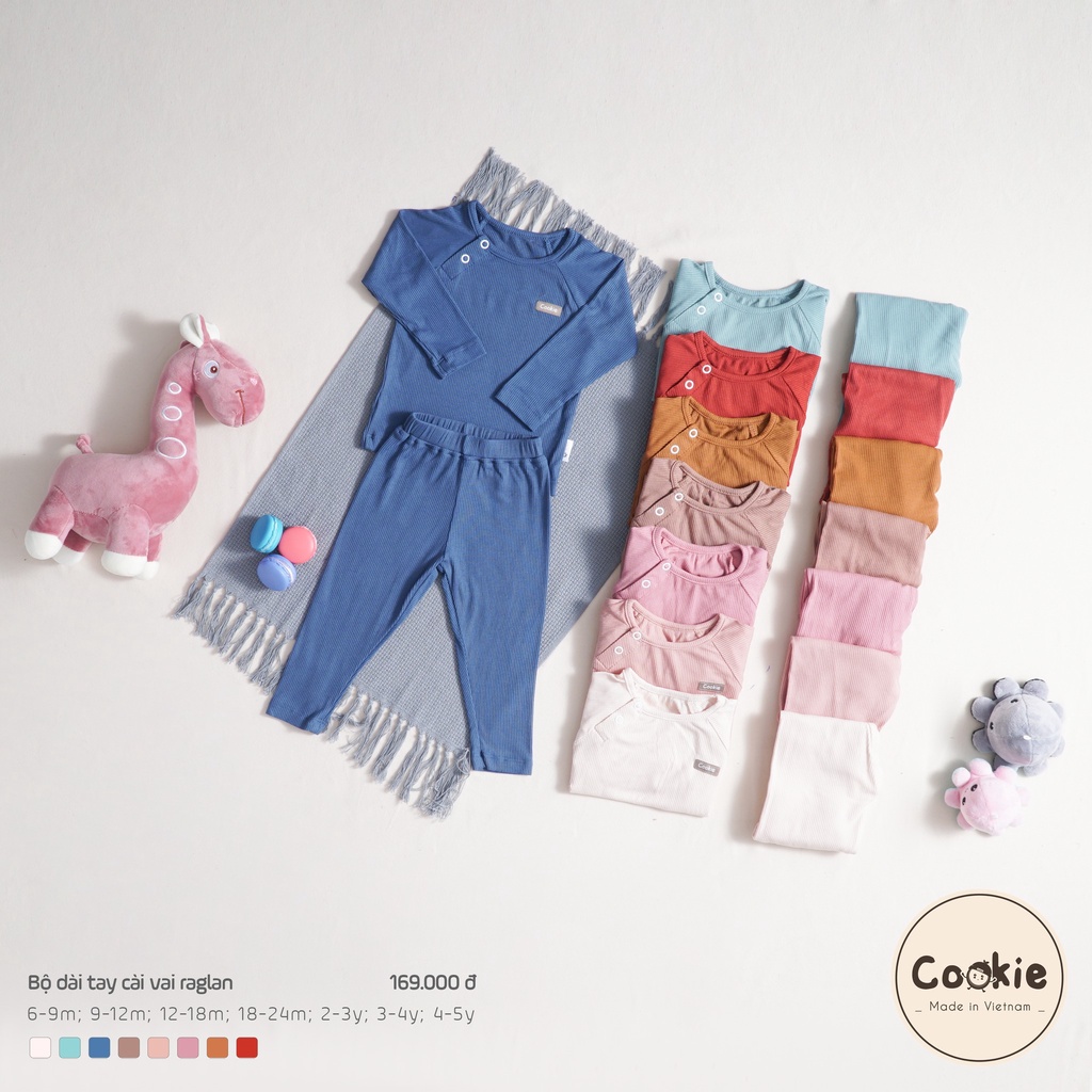 [Cookie 2022] Bộ dài tay Raglan cài vai vải tăm knitwear full size 6m-5Y