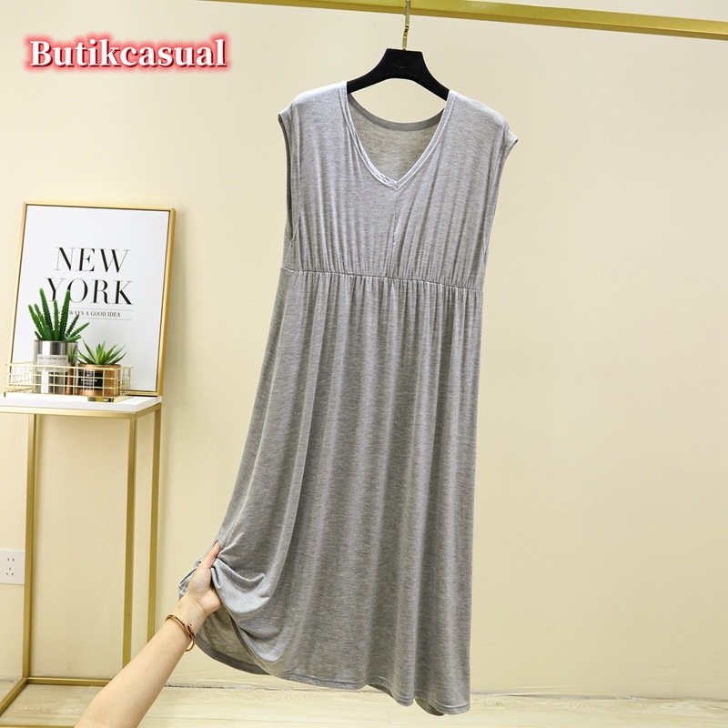 Đầm Cotton Sát Nách Cổ V Dáng Rộng Thời Trang Mùa Hè 2023 Cho Nữ
