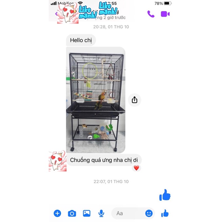 Chuồng Lồng  vẹt mã số 003 dùng cho Vẹt  như :  Cockatoo, xám, xích, sun, lovebird,... được làm từ vật liệu thép sơn tĩn