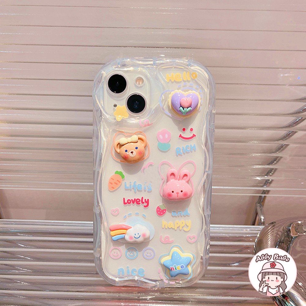 Ốp Điện Thoại TPU Mềm Chống Bụi Hình Thỏ Cầu Vồng 3D Cho IPhone 14 Pro Max 13 12 11 Pro Max