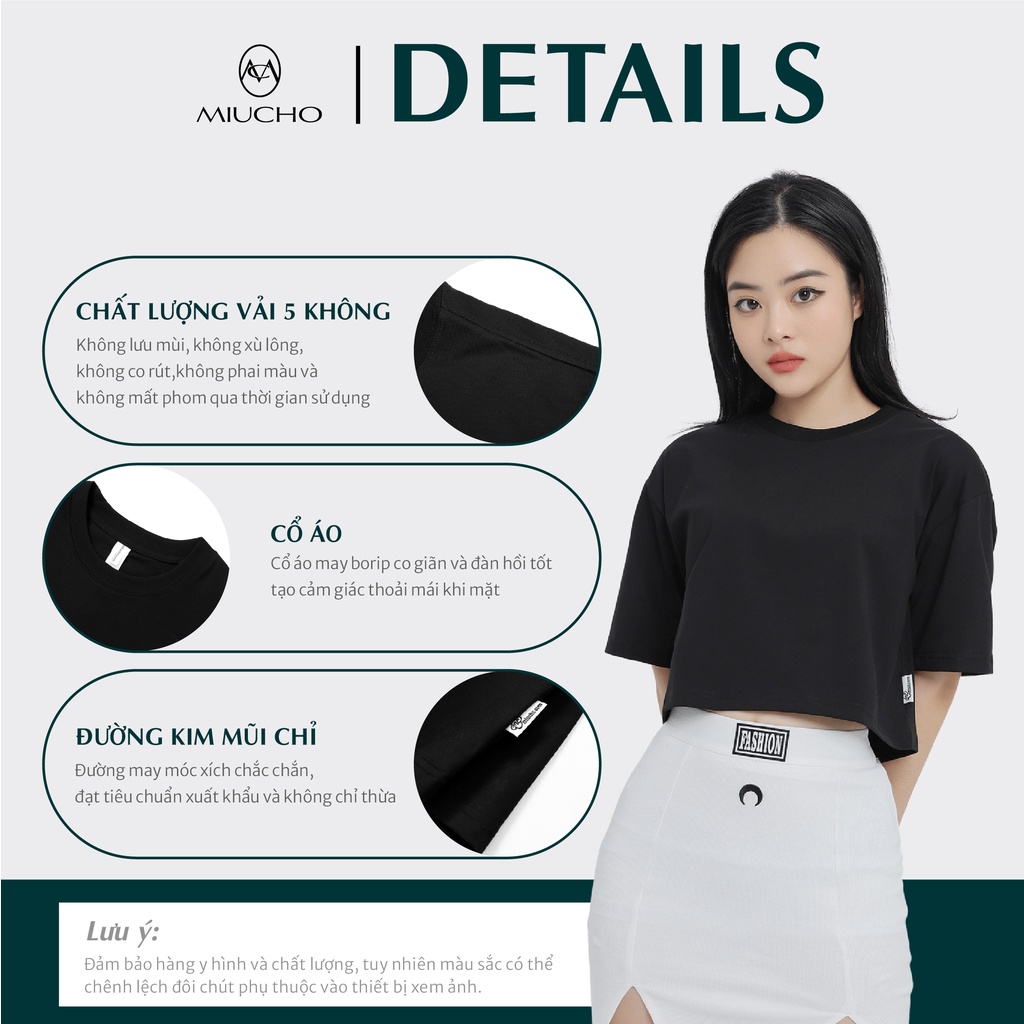 Áo croptop nữ tay ngắn cổ tròn vải thun cotton kiểu hàn quốc CR017 Miucho in hình hoạ tiết