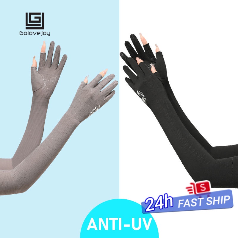 Golovejoy Găng Tay Chống Nắng / Tia Cực Tím Vải Lụa Lạnh Thoáng Khí Hai Ngón Cho Nữ