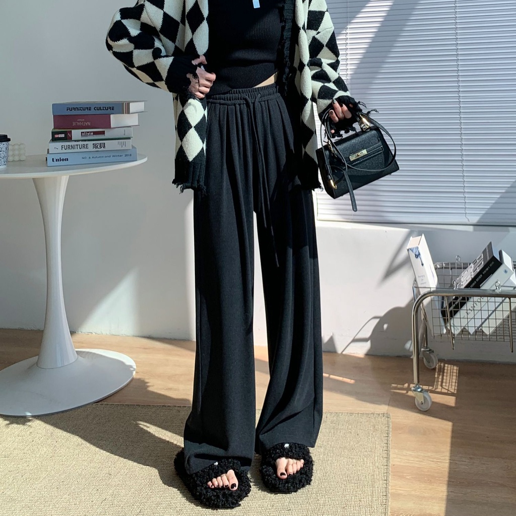 SUXI Quần ống rộng Lưng Cao Thiết Kế Đơn Giản Thời Trang Cho Nữ