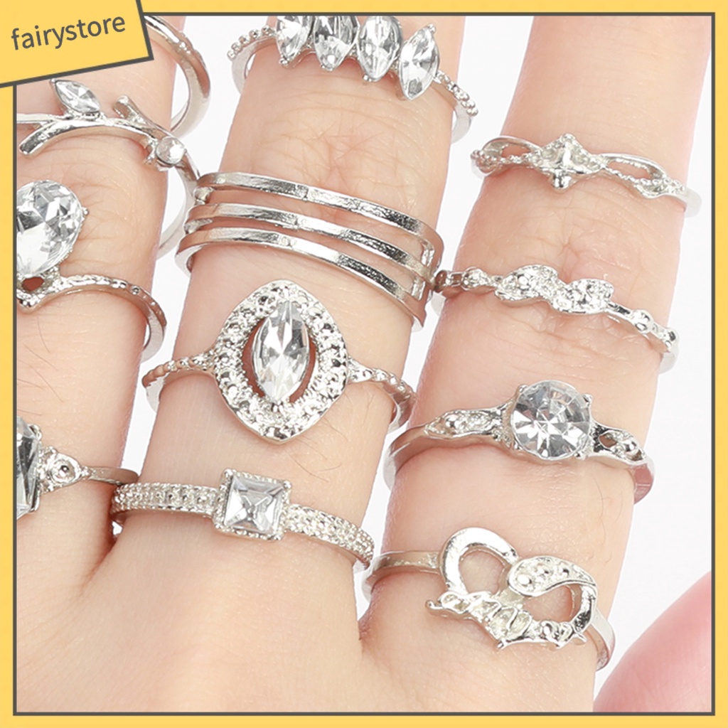 Bộ 15 Nhẫn Đính Đá Phong Cách Bohemian Dành Cho Nữ / 15 Món