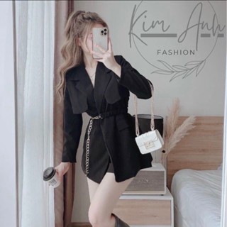 Áo khoác mangto nữ - Áo vest nữ blazer kèm đai lưng xích bo eo tôn dáng, Vừa thanh lịch vừa xinh đẹp Kim Anh Shop