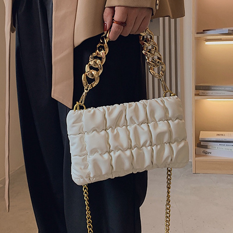 Ielgy Túi Xách Đeo Vai Bề Mặt Dày Mềm Mại Họa Tiết Kẻ Sọc Có Dây Xích