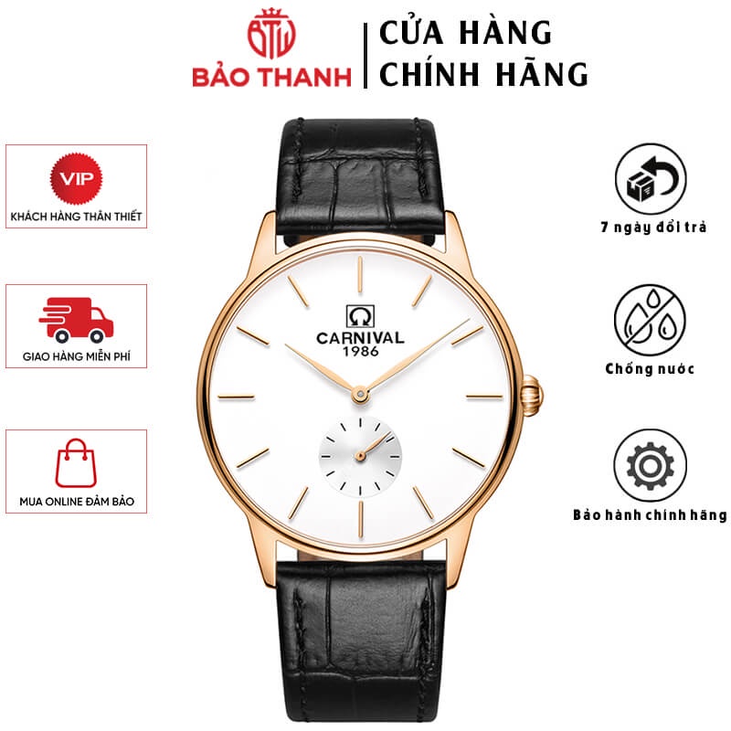 Đồng Hồ Nam Carnival CNV8708G2-1 Chính Hãng Full Box Chống Nước Kính Chống Xước Dây Da Thời Trang (Máy Pin-Quartz)