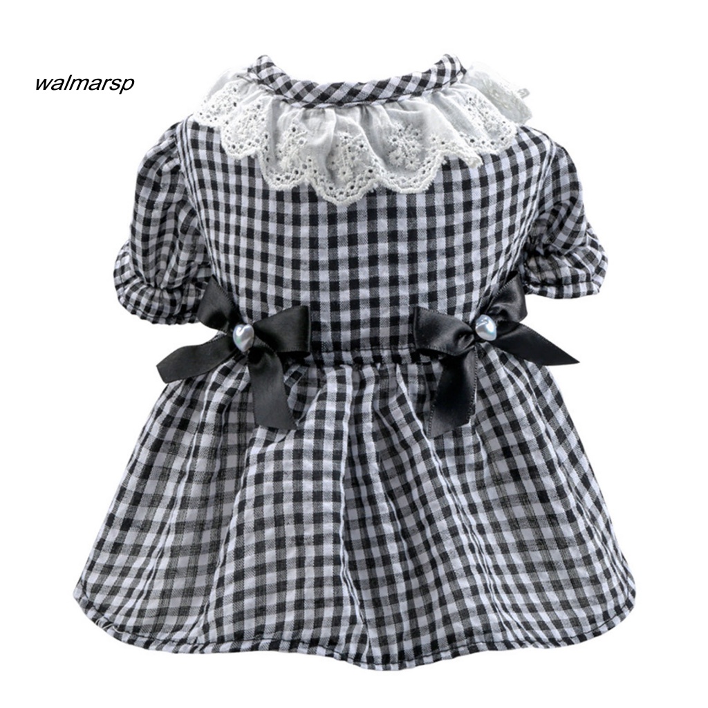 Đầm Mềm Mại Họa Tiết Sọc Caro Trắng Đen Đính Nơ Cài Nút Cho Thú Cưng