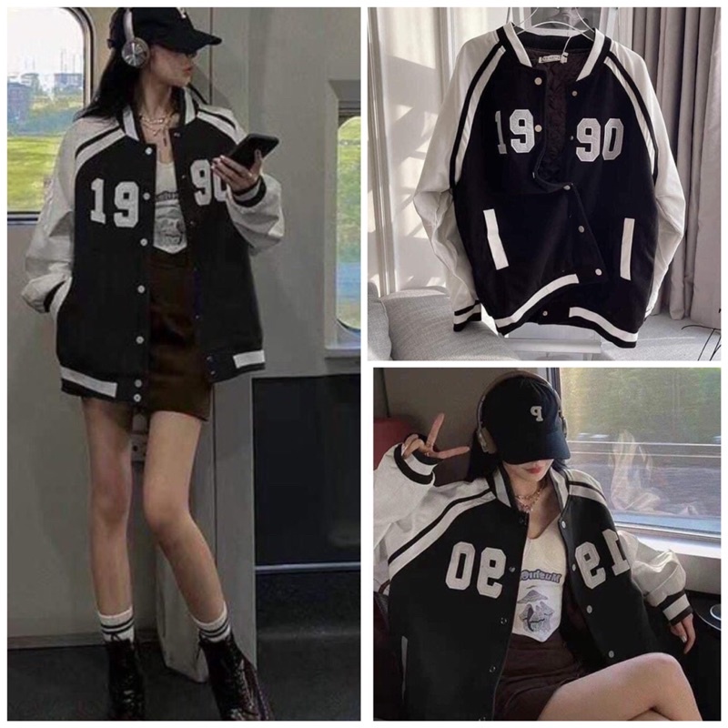 Áo khoác BomBer thêu số 1990 from rộng, chất nỉ bông dày dặn Nam nữ mặc được