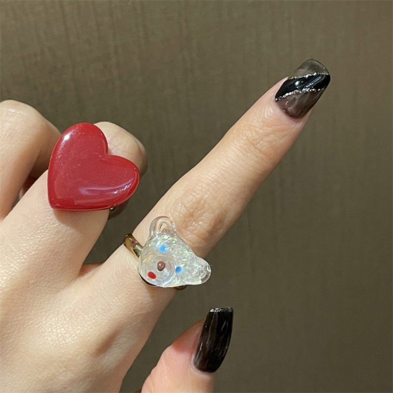 Nhẫn Acrylic Hình Trái Tim / Gấu Dễ Thương Thời Trang