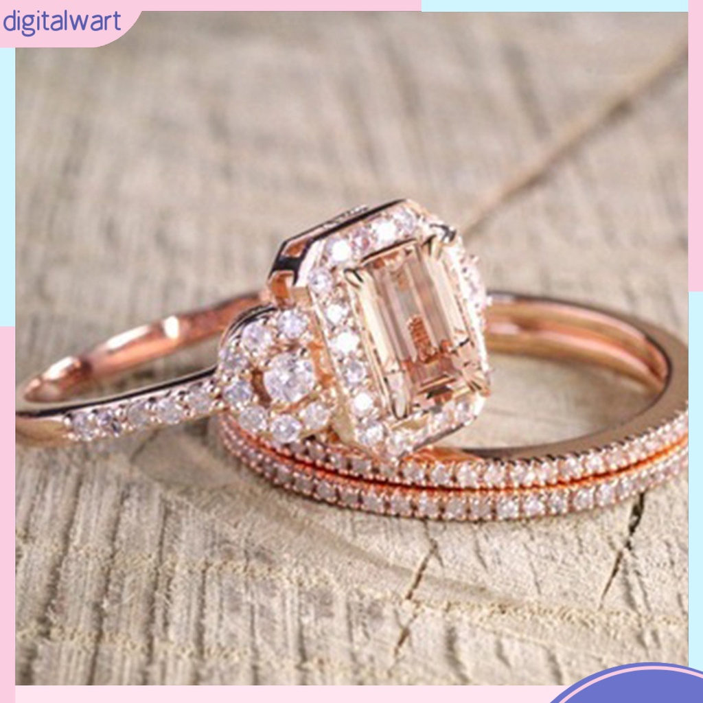 Set 2 Nhẫn Hợp Kim Đính Đá Pha Lê Nhân Tạo Thời Trang Dành Cho Nữ