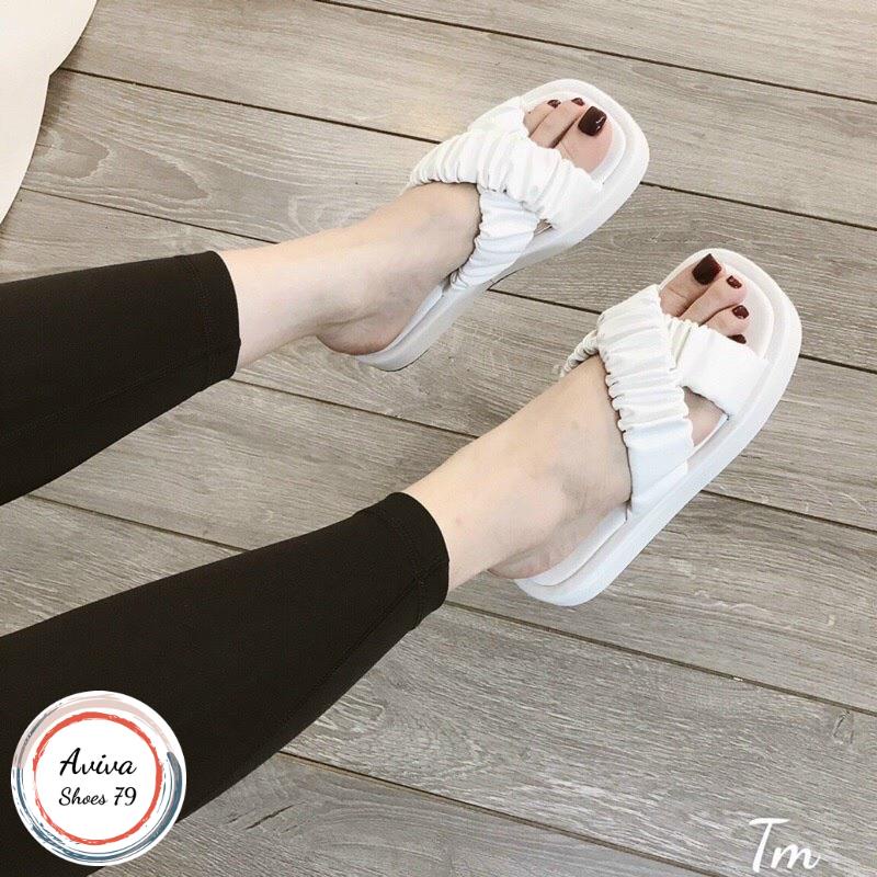 Dép mút bọc quai chéo 3cm xinh xắn chất da mờ bền đẹp nhẹ dễ phối đồ