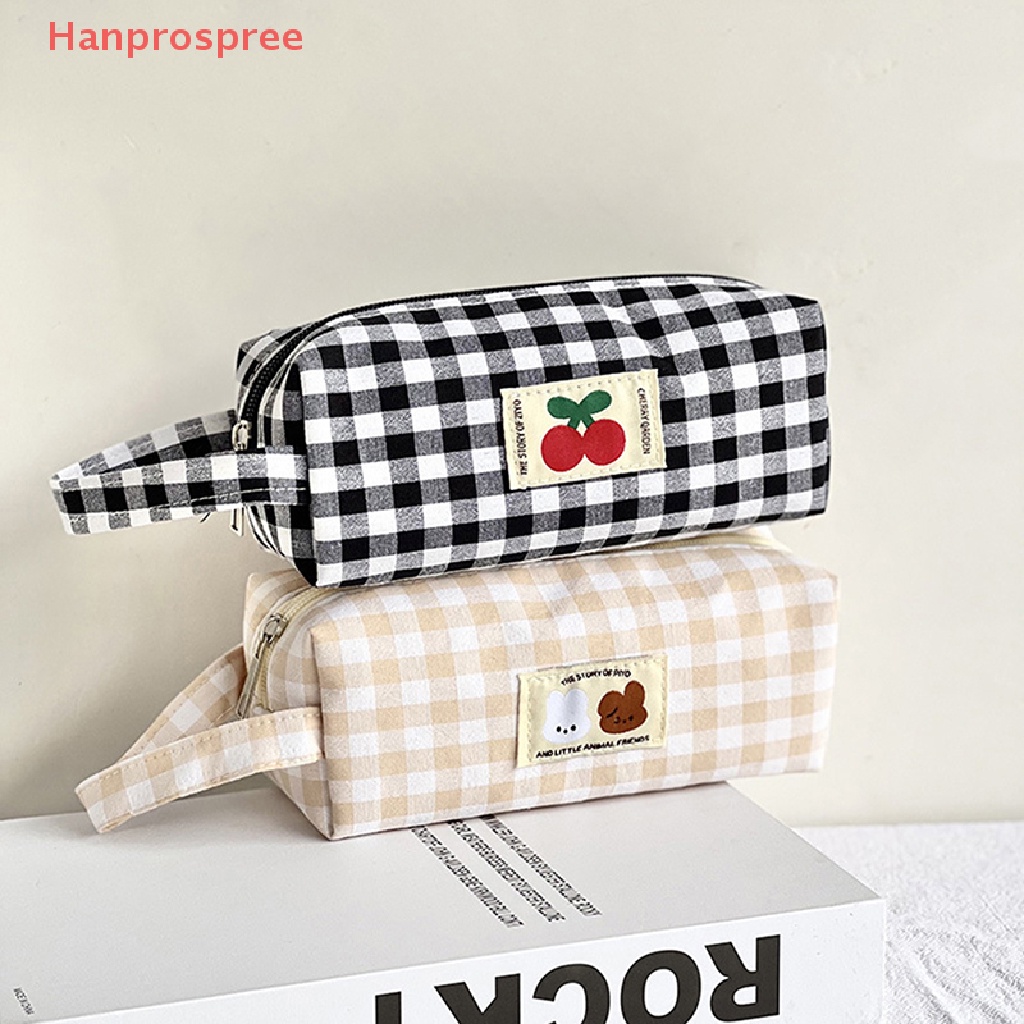 Hanprospree > Túi Canvas Đựng Bút Chì / Mỹ Phẩm / Tiền Xu / Đồ Trang Điểm Kẻ Sọc Caro Dễ Thương well