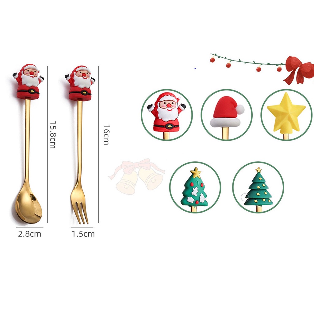 1 Bộ Muỗng Nĩa Ăn Tráng Miệng Bằng Thép Không Gỉ Hình Cây Thông Giáng Sinh Năm Mới