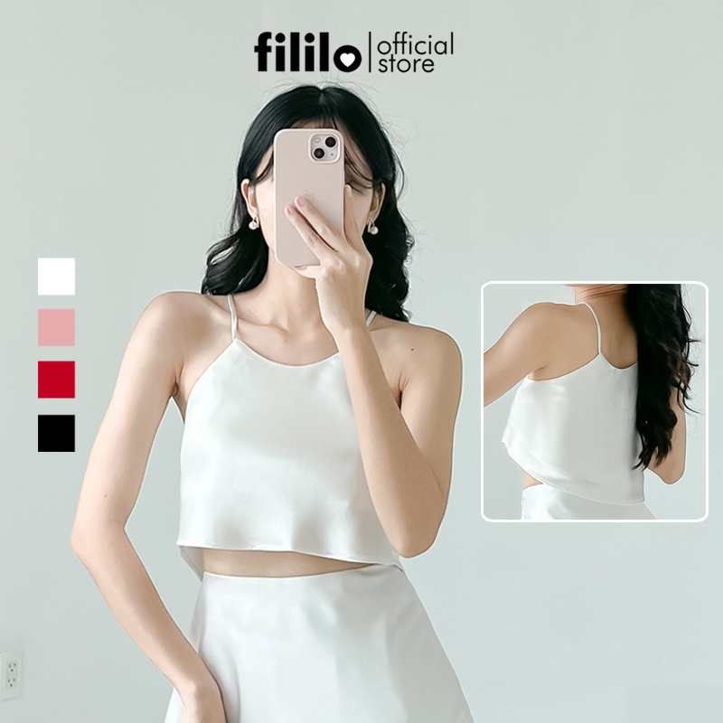 FILILO Áo 2 Dây Croptop Cổ Tròn Lovi Top Vải Lụa Form chuẩn Thiết kế Cao cấp