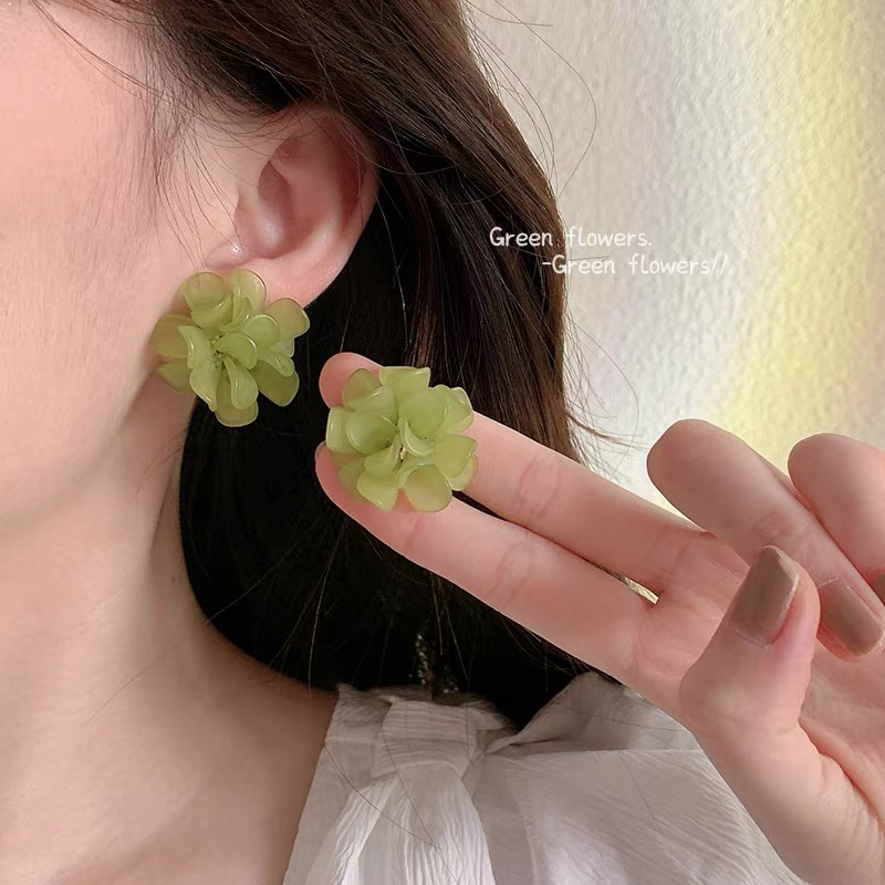 Bông Tai Hình Hoa / Trái Tim Màu Xanh Lá / Hồng Phong Cách Hàn Quốc Thời Trang 2023 Cho Nữ