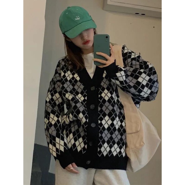 Áo khoác sweater tay dài họa tiết kẻ sọc phong cách Hàn Quốc thanh lịch cho nữ