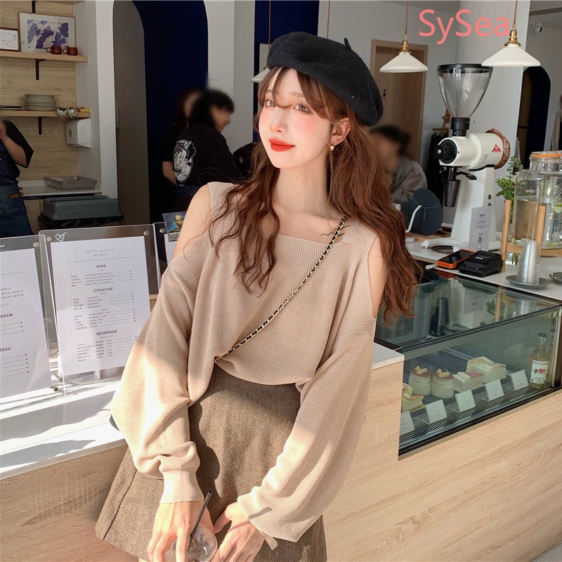 Áo Dệt Kim Tay Dài Dáng Rộng Trễ Vai Thời Trang Mùa Xuân Dành Cho Nữ