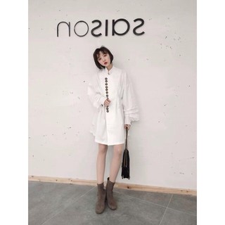 ORDER Váy sơ mi cúc lệch - 2 màu trắng đen