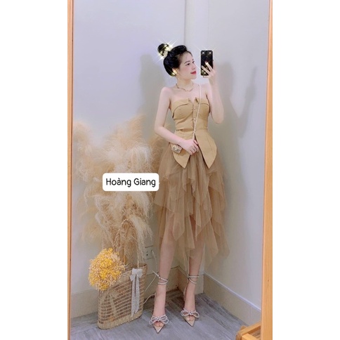 Set áo quây kaki mi chân váy ren tua rua tiểu thư style hàn quốc