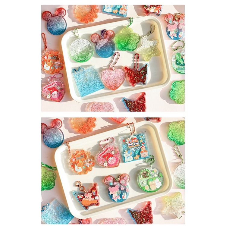 Peach Free chain Quicksand cartoon design cute pendant DIY pendant acrylic keychain