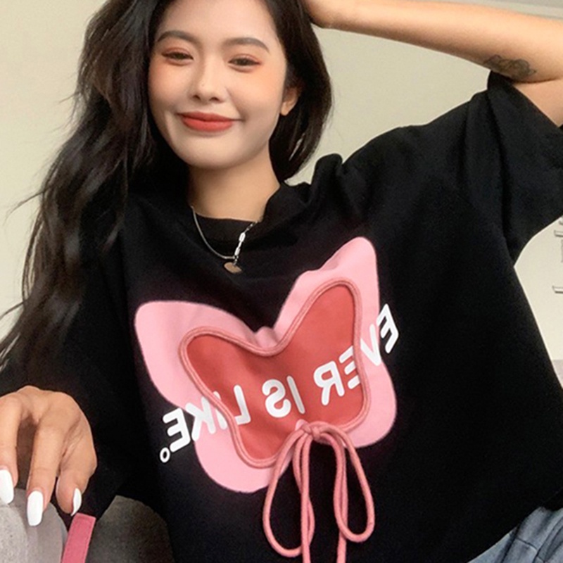 IELGYÁo Thun Tay Ngắn In Hình Dễ Thương Phong Cách Hàn Quốc Thời Trang Cho Nữ