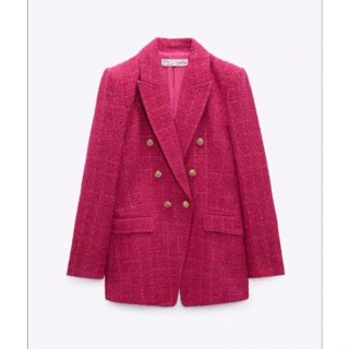  Áo Blazer dạ tweed Hồng Zara size xs S 