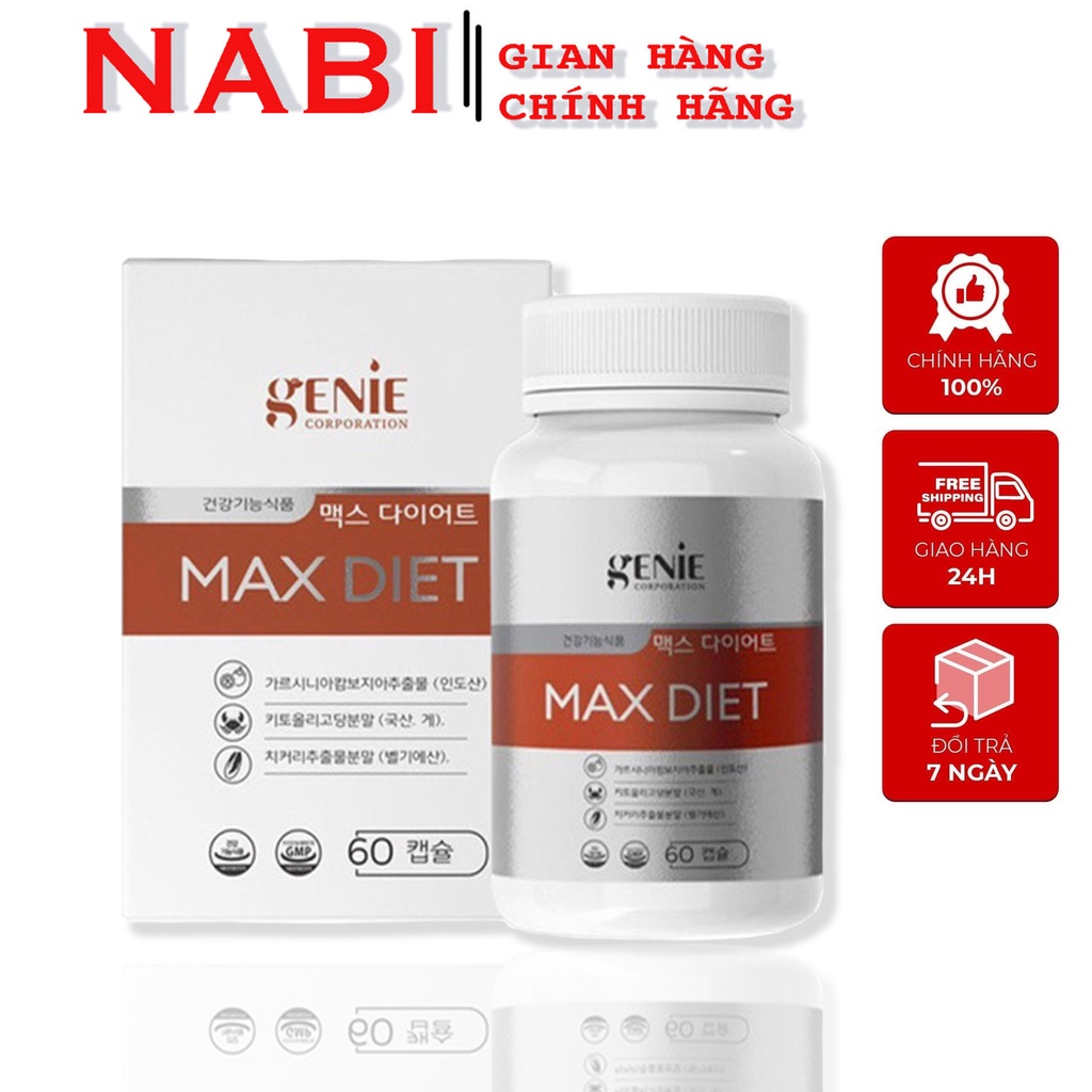Viên Uống Giảm Cân MAX DIET GENIE Hàn Quốc Hộp 60 Viên, An Toàn Và Cực Kì Hiệu Quả ( Chính Hãng )