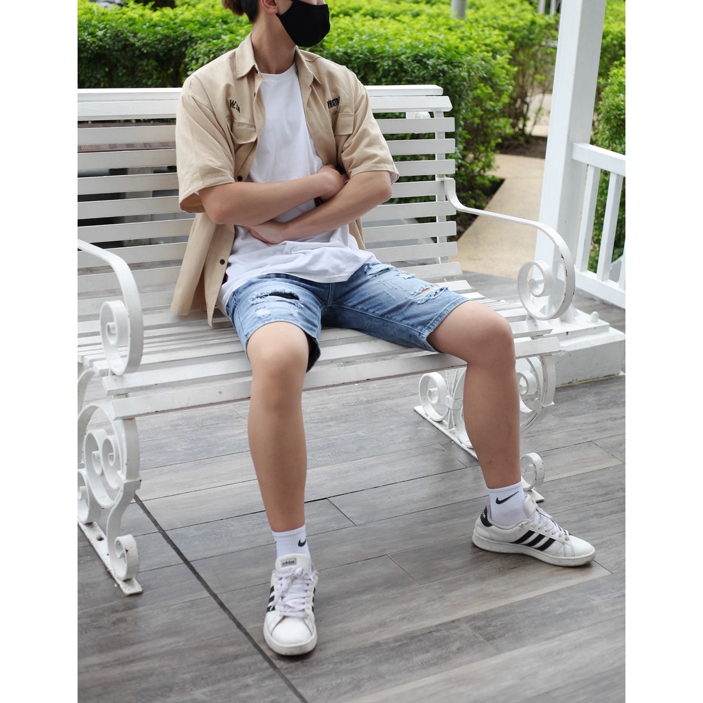 Quần đùi bò nam rách màu xanh sẫm sup VNXK Pon.mens