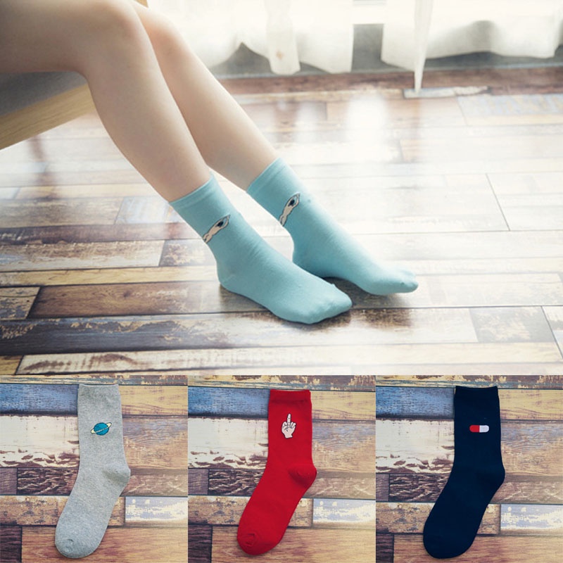 Vớ Cotton Thu Đông Màu Kẹo In Họa Tiết Hoạt Hình Phong Cách Harajuku Cho Nữ