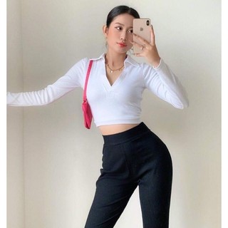 Áo polo dáng croptop bo eo- ROSE STORE