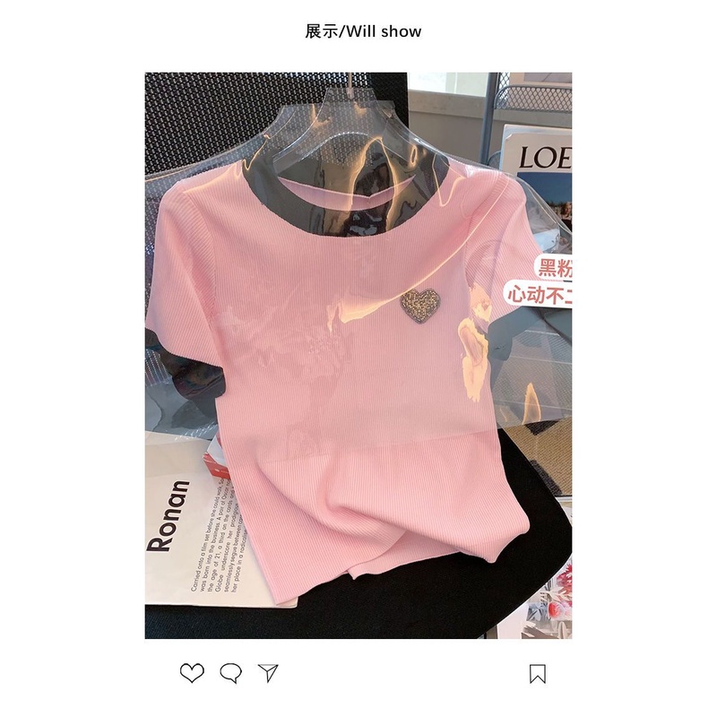 Áo Sweater Tay Ngắn Dáng Ôm Phối Màu Tương Phản Thời Trang Mùa Hè 2022 Cho Nữ