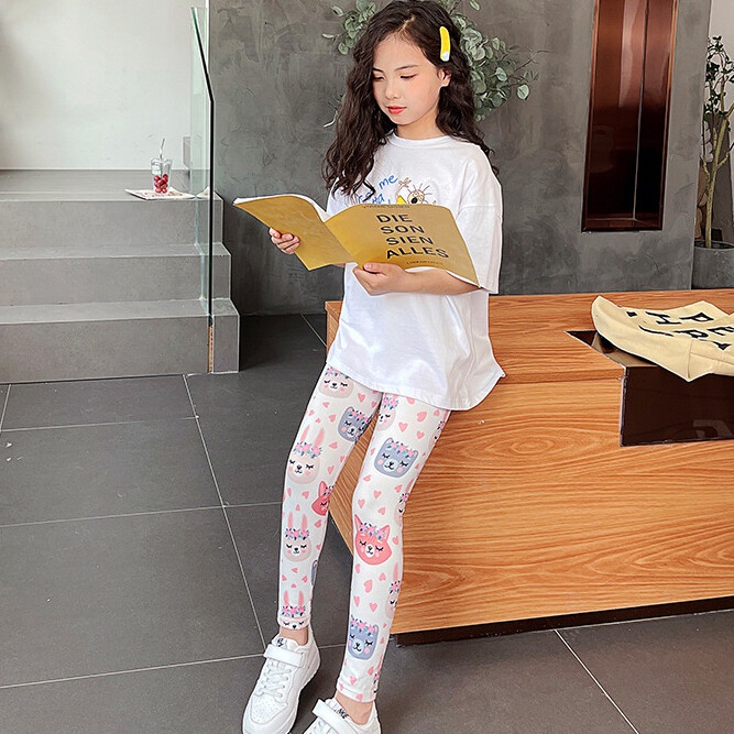Quần Legging Dài In Họa Tiết Kỳ Lân Phong Cách Hàn Quốc Thời Trang Mùa Hè Thu Cho Bé Gái