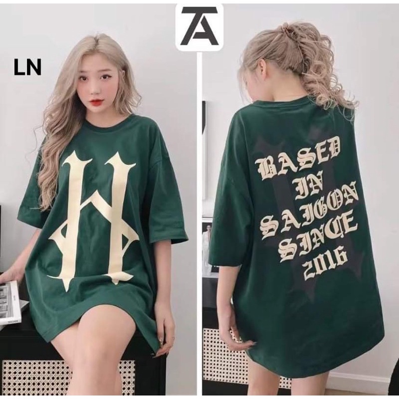 Áo phông thun chữ H unisex in 5D form thụng tay lỡ chất cotton su xịn sò 2 màu Đen, Xanh.Phong cách thể thao HQ