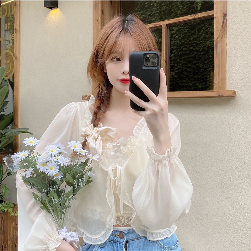 Áo Khoác cardigan Chống Nắng Mùa Xuân Hè 2023 Mới Với Váy Voan Và Áo Choàng Cổ Tích