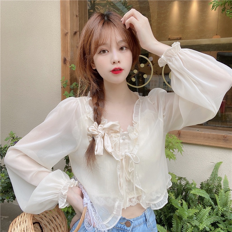 Áo Khoác cardigan Chống Nắng Mùa Xuân Hè 2023 Mới Với Váy Voan Và Áo Choàng Cổ Tích