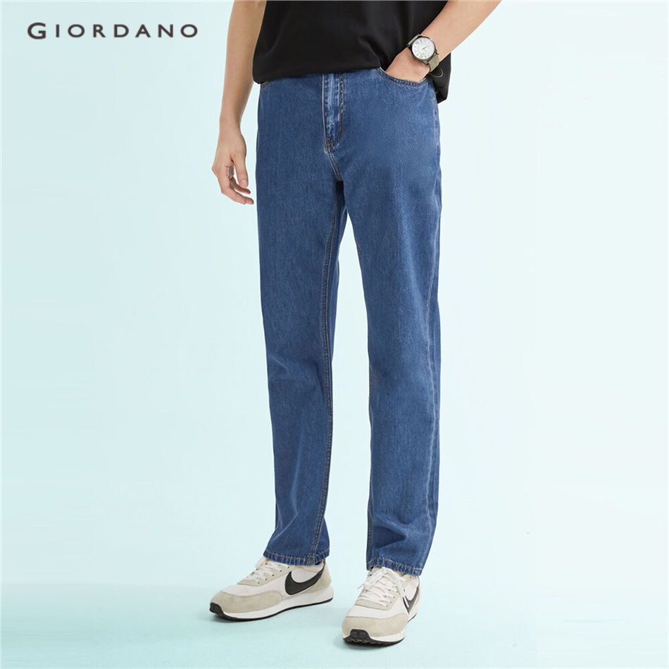 Quần jean denim giặt GIORDANO 18113902 năm túi cạp vừa cho nam