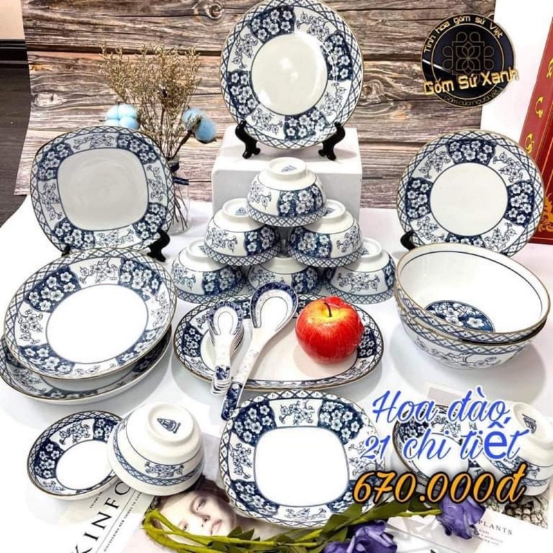 Bộ bát hoa đào Bát Tràng sét 21 chi tiết