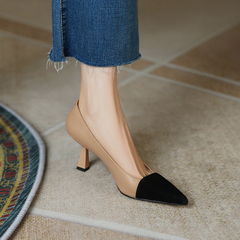 Giày Cao Gót Mũi Nhọn Phối Lông Vũ Thời Trang Sang Trọng Cho Nữ Giày Cao Gót Thiết Kế Đơn Giản Thời Trang Cao Cấp Trẻ Trung