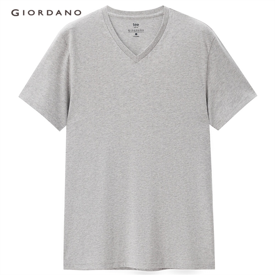 GIORDANO MEN Solid color v-neck short sleeve cotton tee 01023416