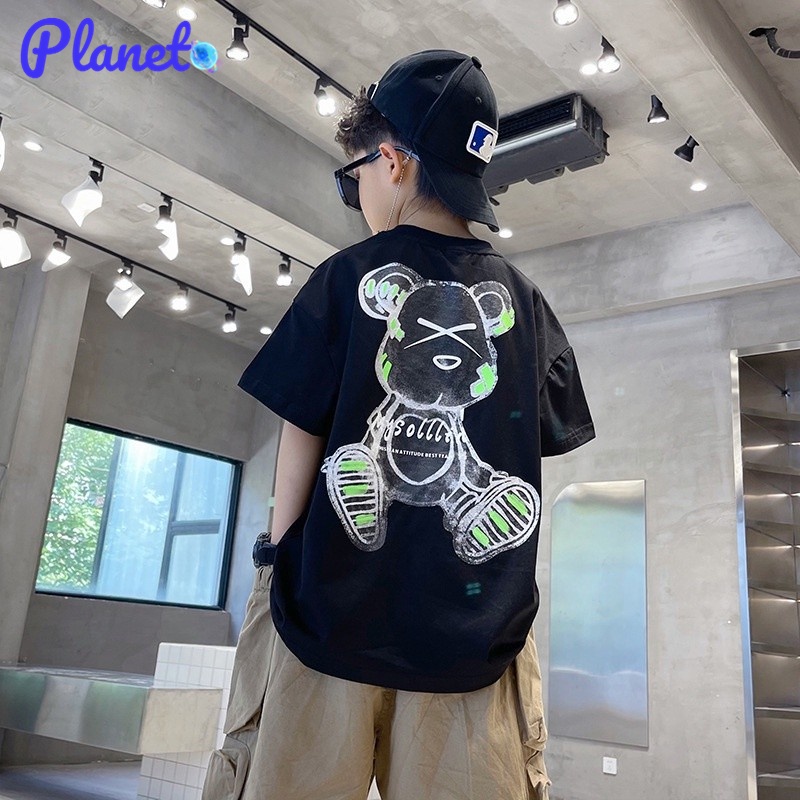 Planet Áo Thun Tay Ngắn Dáng Rộng Thấm Hút Mồ Hôi Phong Cách Hàn Quốc Cho Bé Trai