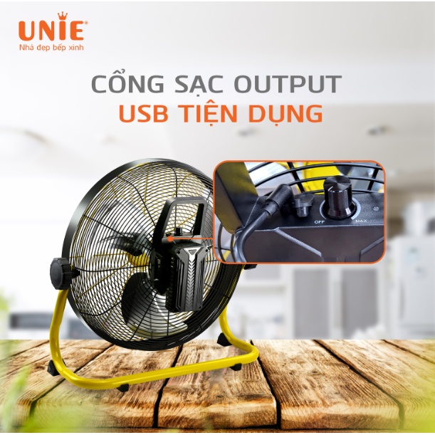 Quạt sàn tích điện Unie UE-880 công suất 26W dung lượng Pin 18000mA sử dụng 10-48h - Chính hãng